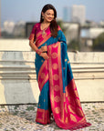 Soft Silk Peacock Zari Woven Saree with Rich Pallu and Contrast Border for Wedding and Festive Wear