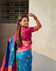 Soft Silk Peacock Zari Woven Saree with Rich Pallu and Contrast Border for Wedding and Festive Wear