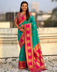 Soft Silk Peacock Zari Woven Saree with Rich Pallu and Contrast Border for Wedding and Festive Wear