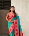 Soft Silk Peacock Zari Woven Saree with Rich Pallu and Contrast Border for Wedding and Festive Wear