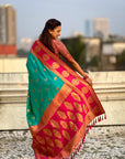Soft Silk Peacock Zari Woven Saree with Rich Pallu and Contrast Border for Wedding and Festive Wear