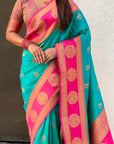 Soft Silk Peacock Zari Woven Saree with Rich Pallu and Contrast Border for Wedding and Festive Wear