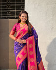 Soft Silk Peacock Zari Woven Saree with Rich Pallu and Contrast Border for Wedding and Festive Wear