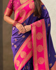 Soft Silk Peacock Zari Woven Saree with Rich Pallu and Contrast Border for Wedding and Festive Wear
