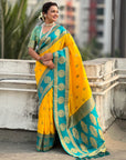 Soft Silk Peacock Zari Woven Saree with Rich Pallu and Contrast Border for Wedding and Festive Wear