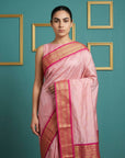 Baby Pink Premium Soft Silk Saree Gold Zari Woven Saree Contrast Pallu Festive Saree With Blouse