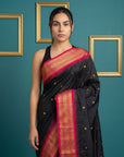 Black Premium Soft Silk Saree Gold Zari Woven Saree Contrast Pallu Festive Saree With Blouse