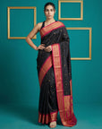 Black Premium Soft Silk Saree Gold Zari Woven Saree Contrast Pallu Festive Saree With Blouse