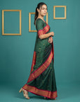Bottle Green Premium Soft Silk Saree Gold Zari Woven Saree Contrast Pallu Festive Saree With Blouse