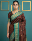 Coffee Premium Soft Silk Saree Gold Zari Woven Saree Contrast Pallu Festive Saree With Blouse