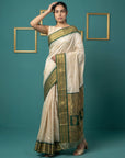 Cream Premium Soft Silk Saree Gold Zari Woven Saree Contrast Pallu Festive Saree With Blouse