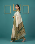 Cream Premium Soft Silk Saree Gold Zari Woven Saree Contrast Pallu Festive Saree With Blouse