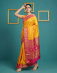 Orange Premium Soft Silk Saree Gold Zari Woven Saree Contrast Pallu Festive Saree With Blouse