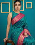 PGREEN Premium Soft Silk Saree Gold Zari Woven Saree Contrast Pallu Festive Saree With Blouse