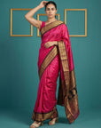 Pink Premium Soft Silk Saree Gold Zari Woven Saree Contrast Pallu Festive Saree With Blouse