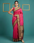 Pink Premium Soft Silk Saree Gold Zari Woven Saree Contrast Pallu Festive Saree With Blouse