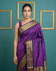 Purple Black Premium Soft Silk Saree Gold Zari Woven Saree Contrast Pallu Festive Saree With Blouse