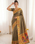 Black Bamboo Tissue Silk Paithani Saree Designer Traditional Saree With Lotus Meenakari Pallu Zari Weaving Wedding Festive Saree