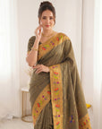 Black Bamboo Tissue Silk Paithani Saree Designer Traditional Saree With Lotus Meenakari Pallu Zari Weaving Wedding Festive Saree