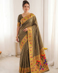Black Bamboo Tissue Silk Paithani Saree Designer Traditional Saree With Lotus Meenakari Pallu Zari Weaving Wedding Festive Saree