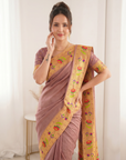 Coral Bamboo Tissue Silk Paithani Saree Designer Traditional Saree With Lotus Meenakari Pallu Zari Weaving Wedding Festive Saree