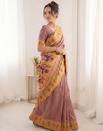 Coral Bamboo Tissue Silk Paithani Saree Designer Traditional Saree With Lotus Meenakari Pallu Zari Weaving Wedding Festive Saree