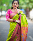 Sakshi Deshmukh in our Green Contrast Zari Woven Chandrakor Yeola Paithani Silk Saree