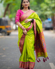 Sakshi Deshmukh in our Green Contrast Zari Woven Chandrakor Yeola Paithani Silk Saree