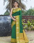 Green Pea Soft Silk Floral Border Zari Woven Saree