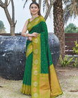 Green Pea Soft Silk Floral Border Zari Woven Saree