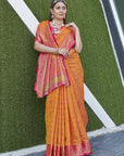 Mustard Orange Soft Kashmiri Silk Zari Woven Saree