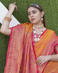 Mustard Orange Soft Kashmiri Silk Zari Woven Saree