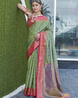 Faded Green Soft Kashmiri Silk Zari Woven Saree