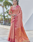 Salmon Peach Soft Kashmiri Silk Zari Woven Saree