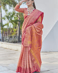 Salmon Peach Soft Kashmiri Silk Zari Woven Saree