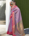 Lavender Soft Kashmiri Silk Zari Woven Saree