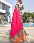 Hot Pink Contrast 1000 Butti Zari Woven Paithani Silk Saree