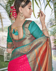 Hot Pink Contrast 1000 Butti Zari Woven Paithani Silk Saree