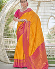 Bright Yellow Contrast 1000 Butti Zari Woven Paithani Silk Saree