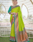 Bright Green Contrast 1000 Butti Zari Woven Paithani Silk Saree