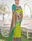 Bright Green Contrast 1000 Butti Zari Woven Paithani Silk Saree