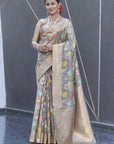 Grey Organza Jaal Zari Woven Saree