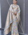 Grey Organza Jaal Zari Woven Saree