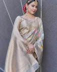 Grey Organza Jaal Zari Woven Saree