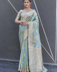 Sky Blue Organza Jaal Zari Woven Saree