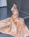 Peach Organza Jaal Zari Woven Saree