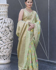 Pastel Green Organza Jaal Zari Woven Saree