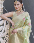 Pastel Green Organza Jaal Zari Woven Saree