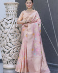 Baby Pink Organza Jaal Zari Woven Saree