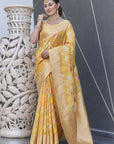 Yellow Organza Jaal Zari Woven Saree